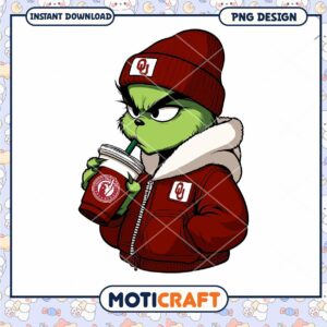 Grinch Animated PNG Design with Coffee and Jacket Style