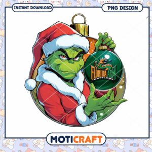 Festive Grinch Holding Florida A&M Ornament PNG Design