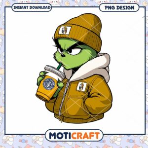 Cute Grinch Drinking Coffee PNG Design Instant Download