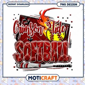Crimson Tide Softball PNG Design for Instant Download