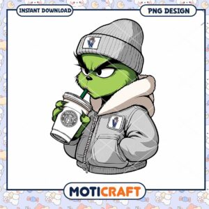 Cool Grinch with Coffee PNG Instant Download Design