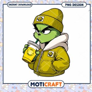 Cool Grinch PNG Design With Coffee for Instant Download