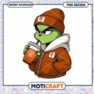 Cool Grinch PNG Download with Coffee and Hoodie Design