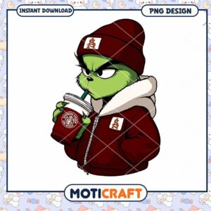 Cool Grinch PNG Design with Coffee and Hoodie Style