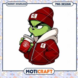 Cool Grinch Drinking Coffee PNG Instant Download Design