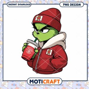 Cool Grinch Drinking Coffee PNG Digital Download Design