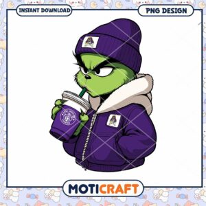 Cool Grinch Drinking Coffee PNG Downloadable Design