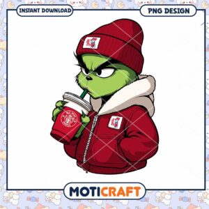 Cool Grinch Drinking Coffee PNG Design Downloadable Art