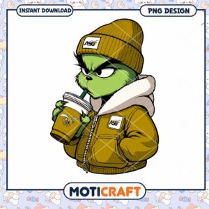 Cool Grinch Character Drinking Coffee PNG Download Design