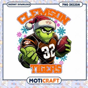 Clemson Tigers Holiday Grinch PNG Instant Download Art