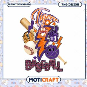 Clemson Tigers Baseball PNG Design Instant Download Art