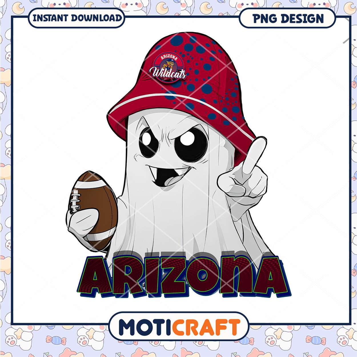 Arizona Wildcats Ghost PNG Football Design Instant Download Arizona Wildcats Ghost PNG Football Design Instant Download