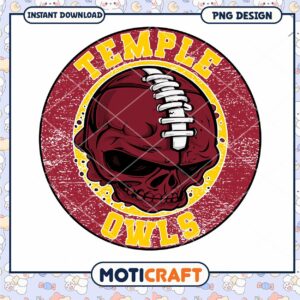 Temple Owls Skull Football PNG Design