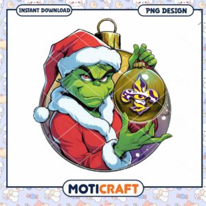 Grinch Holding Christmas Ornament PNG Instant Download Design