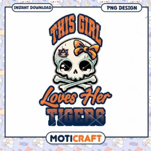 Cute Skull Girl Loves Tigers PNG