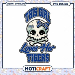 Cute Skull Girl Loves Tigers PNG Design