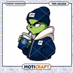 Cool Grinch PNG Design with Coffee for Instant Download