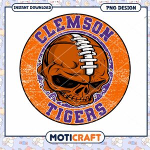 Clemson Tigers Skull Football PNG Design
