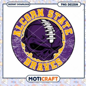 Alcorn State Braves Skull Football PNG Design Download