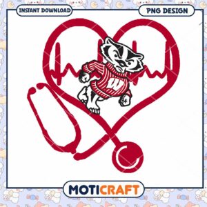 Wisconsin Badger Heartbeat PNG Graphic Design Download