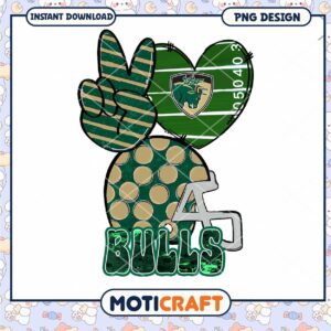 USF Bulls PNG Design with Heart and Peace Sign Art