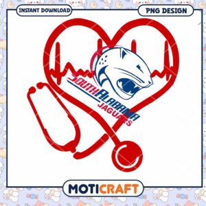 South Alabama Jaguars Heartbeat Stethoscope Design PNG