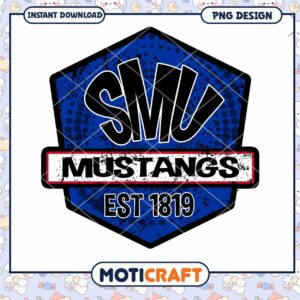 SMU Mustangs Vintage Badge PNG Instant Download Design