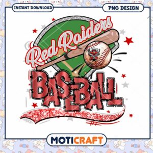 Red Raiders Baseball PNG Design for Instant Download