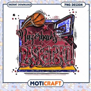 Razorback Basketball Art PNG Instant Download Design