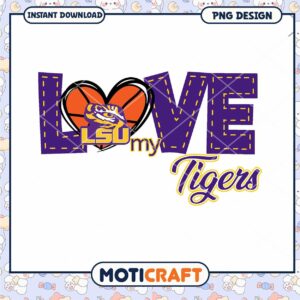 LSU Tigers Love Heart Basketball PNG Design Download