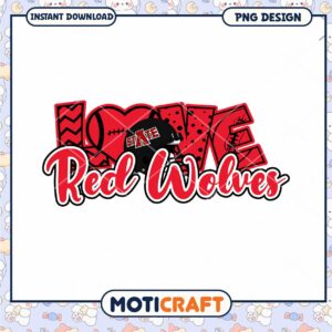 Love Red Wolves Football PNG Instant Download Design