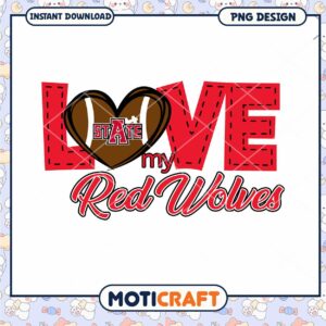 Love My Red Wolves PNG Design for Instant Download