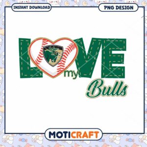 Love My Bulls Baseball Heart PNG Design Downloadable Art