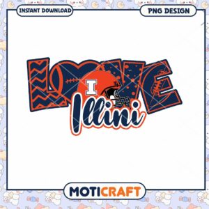 Love Illinois Football PNG Graphic Instant Download Design