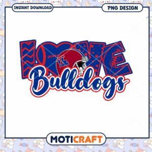 Love Bulldogs Football PNG Digital Download Design Art