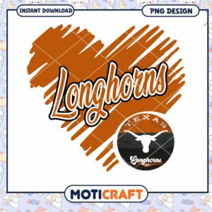 Longhorns Texas Heart PNG Design Instant Download Gift