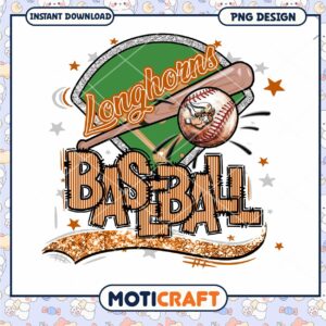 Longhorns Baseball PNG Design for Instant Download