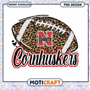 Leopard Print Football Cornhuskers PNG Design Download