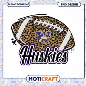 Huskies Football PNG Design with Leopard Print Style