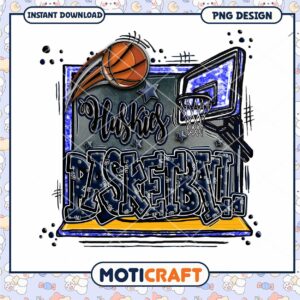 Huskies Basketball PNG Design for Instant Download Art