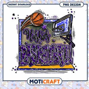 Huskies Basketball PNG Design Instant Download Art
