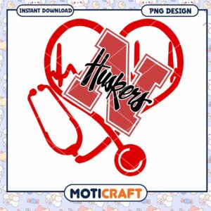 Huskers Heart Stethoscope PNG Design for Instant Download
