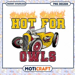 Hot for Owls Retro Car PNG Design Instant Download