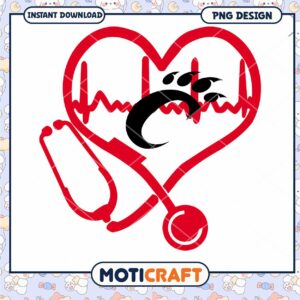 Heartbeat Stethoscope Bear Paw PNG Design Download