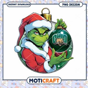 Grinch Holding Ohio Themed Christmas Ornament PNG Design