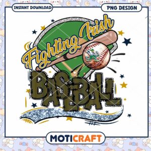 Fighting Irish Baseball PNG Design for Instant Download