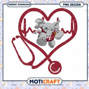 Cute Elephant Heartbeat PNG Design for Instant Download