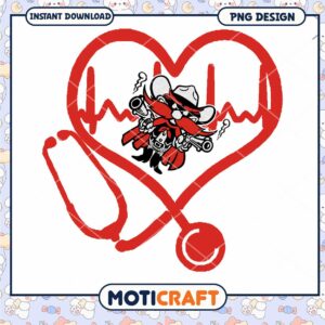 Cowboy Mouse Heartbeat PNG Design Instant Download Art