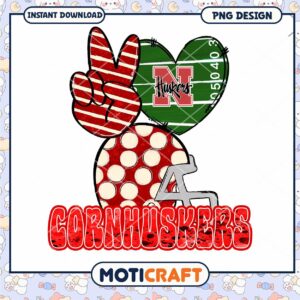 Cornhuskers Heart Peace Sign Design PNG Download Art