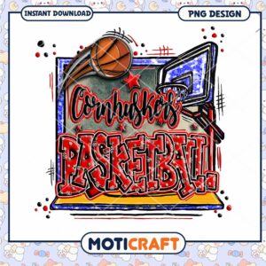 Cornhuskers Basketball PNG Design for Instant Download